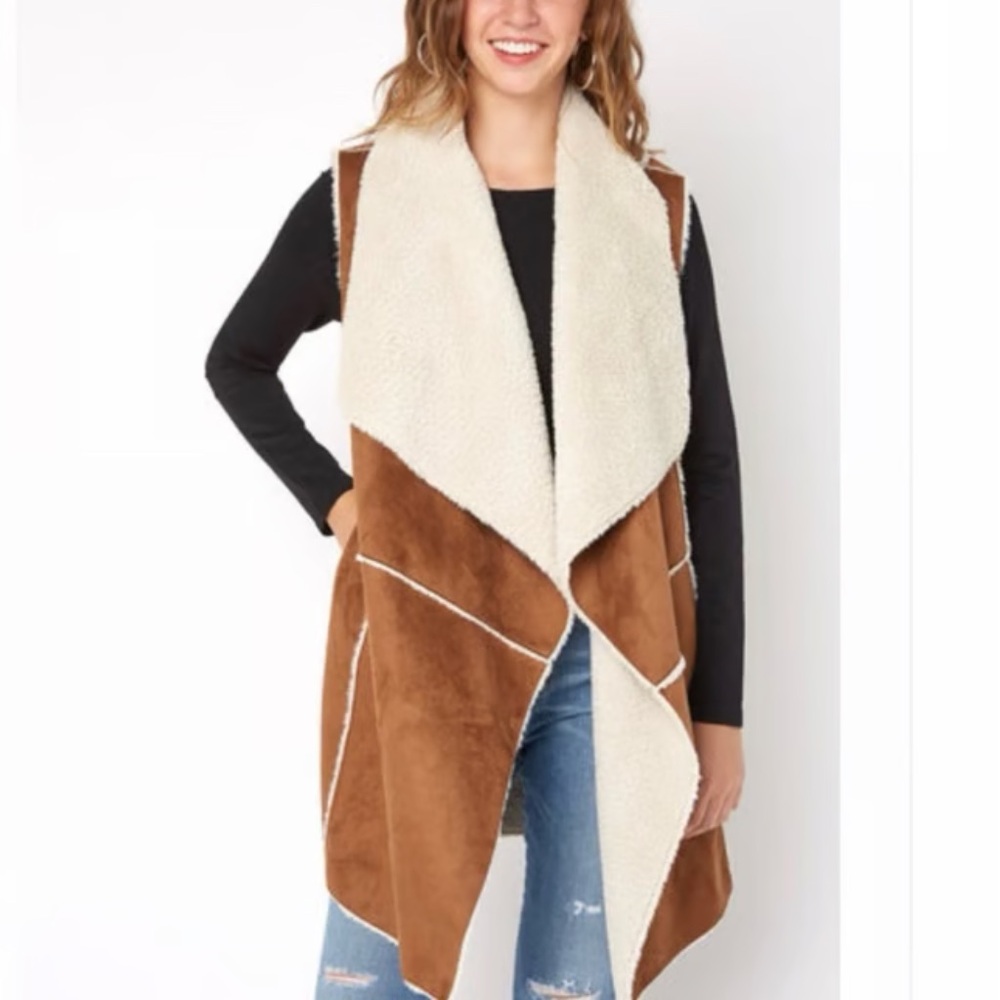 Jones New York Brown and Cream Faux Fur Vest - Picture 12 of 12